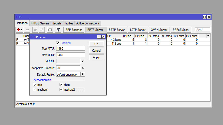 RouterOS VPN активация PPTP сервера