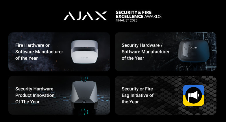 Ajax Systems визнано фіналістом 4 нагород на Security & Fire Excellence Awards 2023