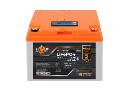 Аккумулятор LP LiFePO4 12,8V - 32 Ah (410Wh) (BMS 40А/32A) пластик LCD Smart BT