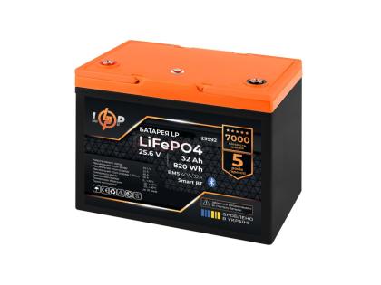 Аккумулятор LP LiFePO4 25,6V - 32 Ah (820Wh) (BMS 40A/32А) пластик Smart BT