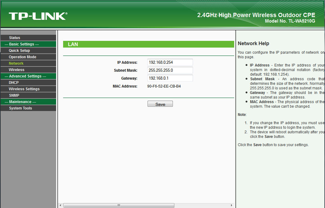 TP-Link 5210G network settings