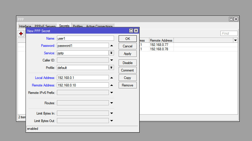 RouterOS VPN добавление пользователя