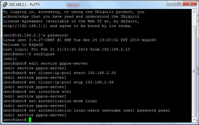 Расширенные настройки Ubiquiti EdgeOS: настройка PPPoE сервера