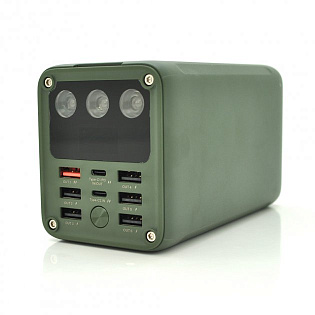 Power bank Konfulon D28Q 60000mAh, 6*USB+2*Type C, фонарь 3Led, Green, Blister