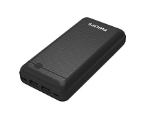 Power bank PHILLIPS 20000mAh DLP1720CB, USB-3.0A + 1A + кабель USB micro / Type-C, LED, Black, Blist