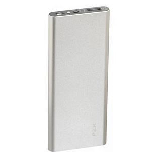 Power bank 8000mAh PZX-C128, USB-1A + mini USB +кабель USB micro, LED фонарик, Silver, Blister-BOX