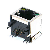 Сетевой разъем RJ45 горизонтальный экранированный с интерфейсом 8P8C под пайку, с индикацией