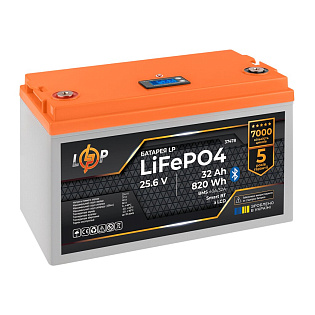Аккумулятор LP LiFePO4 25,6V - 32 Ah (820Wh) (BMS 40А/32A) пластик LCD Smart BT