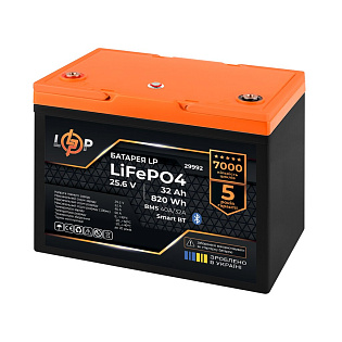 Аккумулятор LP LiFePO4 25,6V - 32 Ah (820Wh) (BMS 40A/32А) пластик Smart BT
