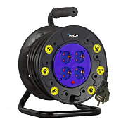 Удлинитель на катушке MERLION 2х1,5, 50 м, 16А, 220В, 4xSCHUKO socket, кабель нг-LS, тепловое реле (