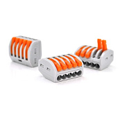 Клема з натискними затискачами 5-провідна WAGO K222-415 для розподільчих коробок, 5-pin, сіро-ора