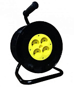 Катушка для удлинителя до 50м без кабеля на 4 гнезда без заземляющего контакта, контактная группа - 