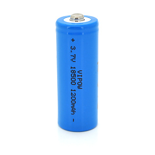 Аккумулятор 18500 Li-Ion Vipow ICR18500 TipTop, 1200mAh, 3.7V, Blue